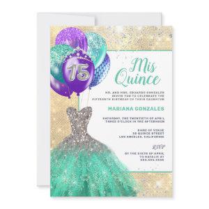 Teal Sparkle Dress Silver Glitter Mis Quinceañera