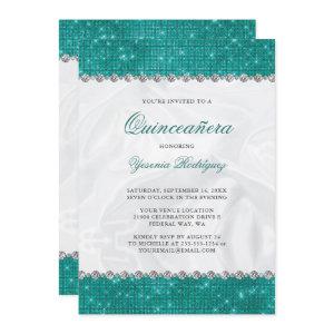 Teal Sparkle Glitter Glam Diamond Quinceañera