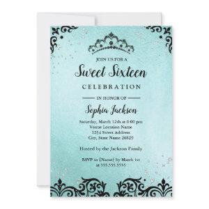 Teal Sparkle Tiara Damask Sweet Sixteen