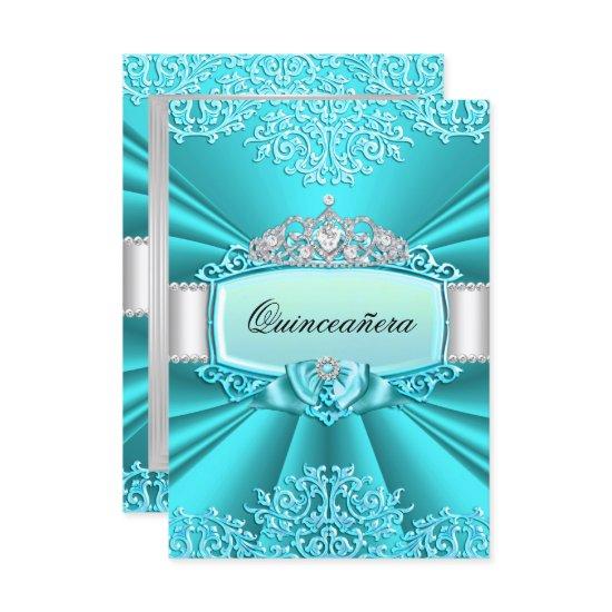 Teal Tiara Damask Quinceanera