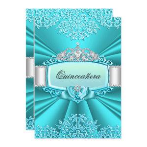 Teal Tiara Damask Quinceanera Party