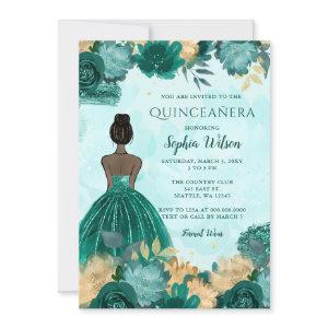 Teal Turquoise Gold Floral Princess Quinceañera