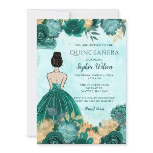 Teal Turquoise Gold Floral Princess Quinceañera