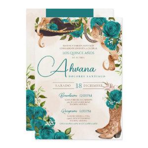 Teal Turquoise Quinceañera Charro Western Rose
