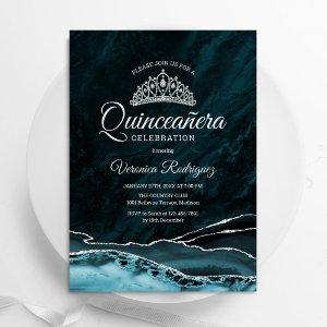 Teal Turquoise Silver Quinceanera Agate Marble