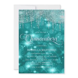 Teal Turquoise String Lights Sparkle Quinceañera