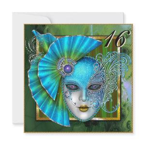 Teal Venetian Masquerade Mask Sweet 16