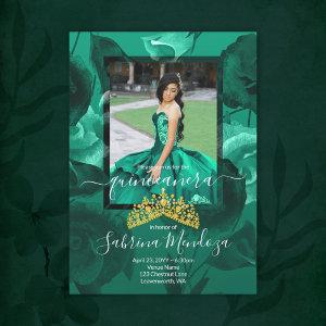 Teal Verde Green Quinceanera Gold Tiara