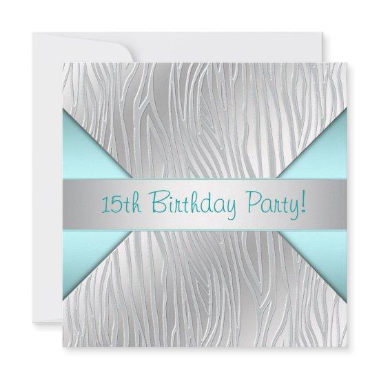 Teal Zebra Elegant 15th Birthday