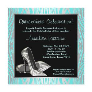 Teal Zebra High Heels Quinceanera 15th Party