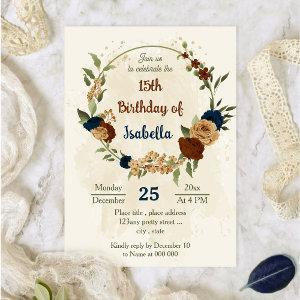 terracotta earth tone navy floral birthday