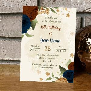 terracotta earth tone navy floral birthday