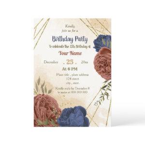 terracotta navy blue floral greenery birthday