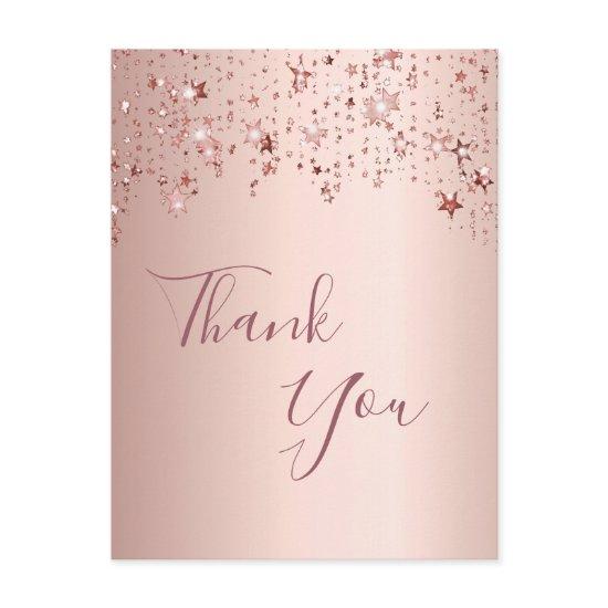 Thank you birthday rose gold sparkling stars postcard