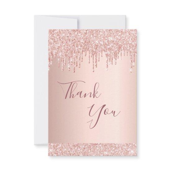 Thank you card birthday rose gold glitter drips