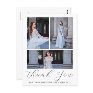 Three Photo Quinceanera Blue Floral Script Postcard