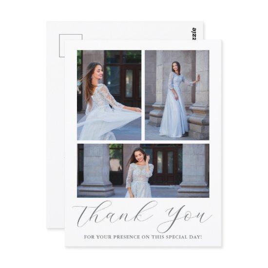 Three Photo Quinceanera Blue Floral Script Postcard