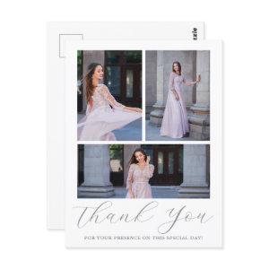 Three Photo Quinceanera Pink Floral Script Postcard