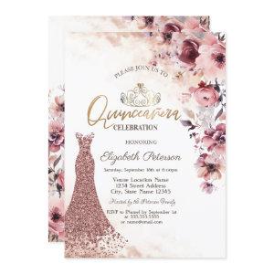 Tiara Blush Pink Roses Diamonds Dress Quinceañera