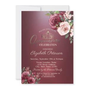 Tiara, Burgundy Roses Flowers Quinceañera