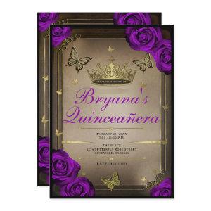 Tiara Butterflies Bright Purple Roses Quinceañera