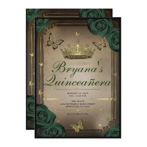 Tiara Butterflies Emerald Green Roses Quinceañera