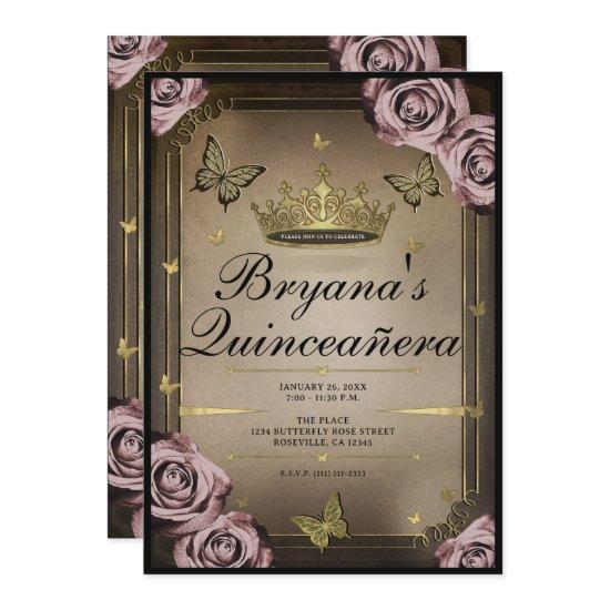 Tiara Butterflies Pale Pink Roses Quinceañera