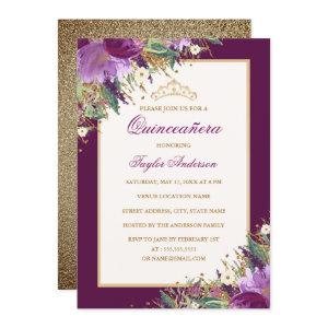 Tiara Glitter Amethyst Purple Floral Quinceanera