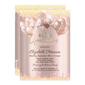 Tiara,Glitter Drops Balloons Quinceañera
