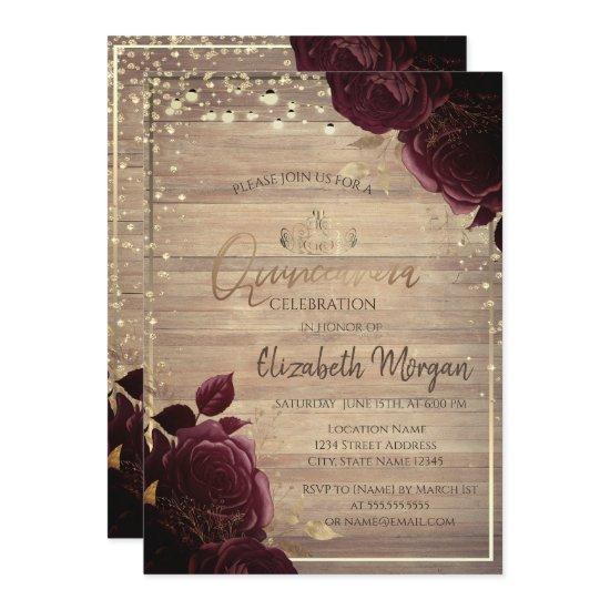 Tiara,Lights,Wood Burgundy Roses Quinceañera