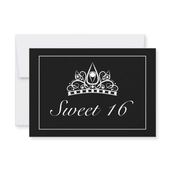 Tiara Modern Minimalist White Black Sweet 16 RSVP Card