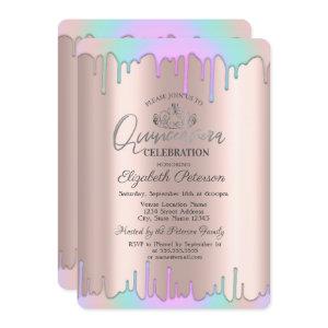 Tiara,Rainbow Drops Rose Gold Quinceañera