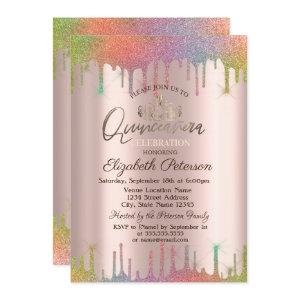 Tiara,Rainbow Glitter Drops Quinceañera