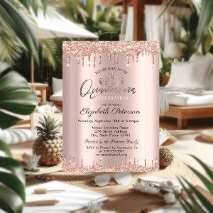 Tiara,Rose Gold Glitter Drops Quinceañera