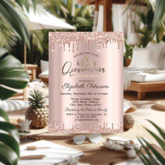 Tiara,Rose Gold Glitter Drops Quinceañera