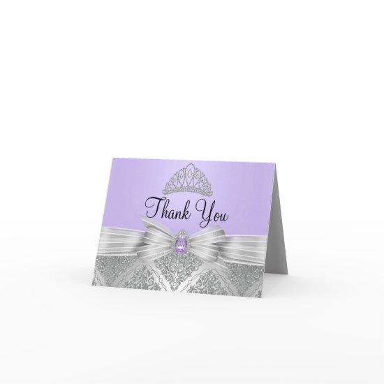 Tiara & Silver Damask Purple Thank You Card