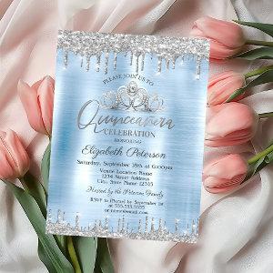 Tiara,Silver Glitter Drops Blue Quinceañera