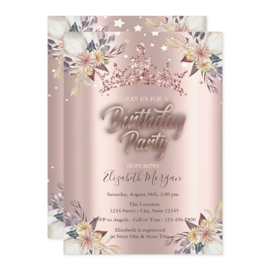 Tiara Stars Flowers Rose Gold Birthday Party