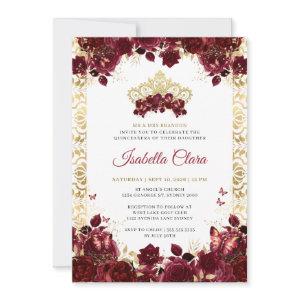 Timeless Burgundy Floral Gold Arch Quinceanera