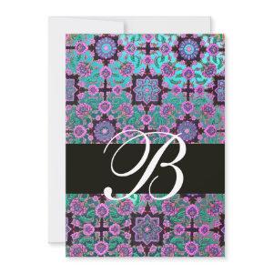 TOPKAPI BLUE  BLACK  DAMASK MONOGRAM pink green