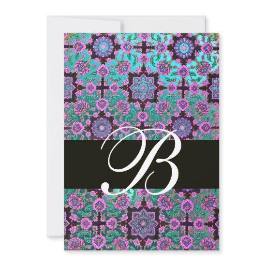 TOPKAPI BLUE  BLACK  DAMASK MONOGRAM pink green