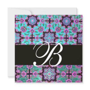 TOPKAPI BLUE  BLACK  DAMASK MONOGRAM pink green