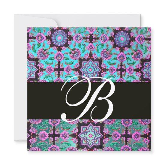 TOPKAPI BLUE  BLACK  DAMASK MONOGRAM pink green