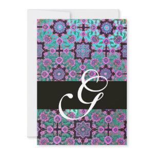 TOPKAPI BLUE  BLACK  DAMASK MONOGRAM pink green