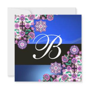 TOPKAPI BLUE BLACK  DAMASK MONOGRAM pink purple