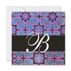 TOPKAPI BLUE BLACK  DAMASK MONOGRAM pink purple