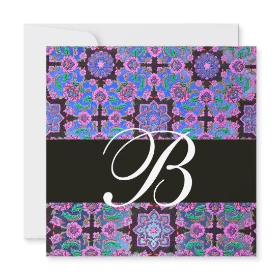 TOPKAPI BLUE BLACK  DAMASK MONOGRAM pink purple