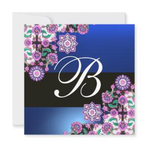 TOPKAPI BLUE BLACK  DAMASK MONOGRAM pink white