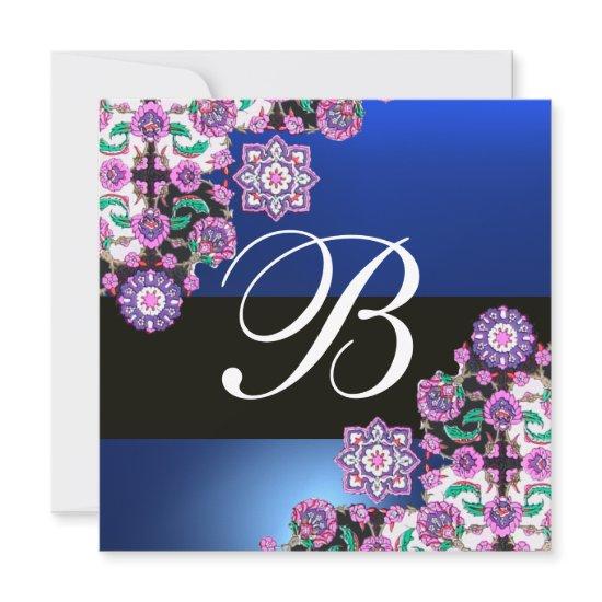 TOPKAPI BLUE BLACK  DAMASK MONOGRAM pink white