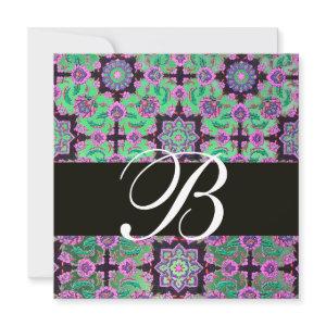 TOPKAPI GREEN BLACK  DAMASK MONOGRAM pink blue